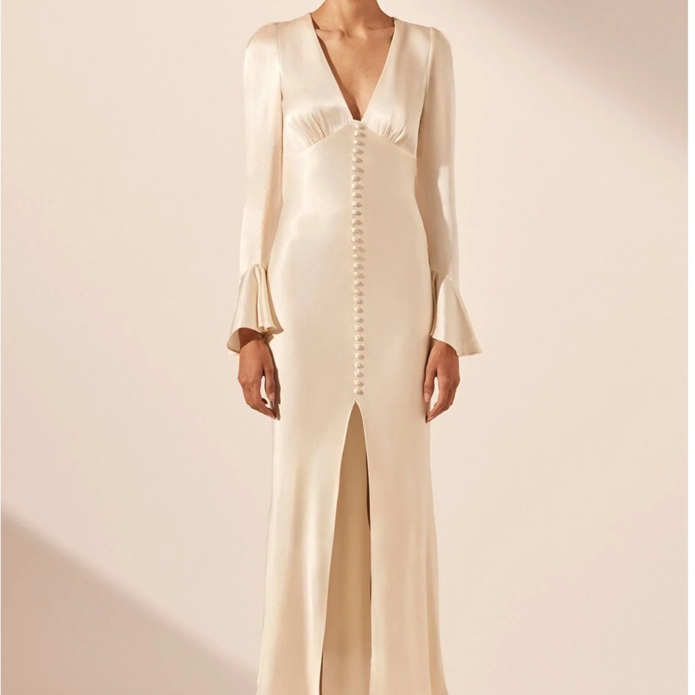 Shona Joy La Lune Frill Cuff Bias Midi Dress - Cream